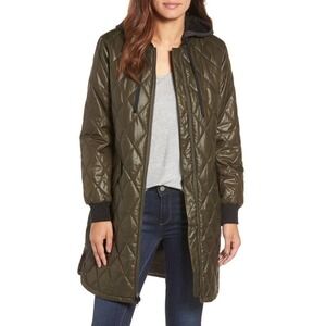 Michael Kors Quilted Hooded Puffer Jacket Olive Green Full Zip Women Size S